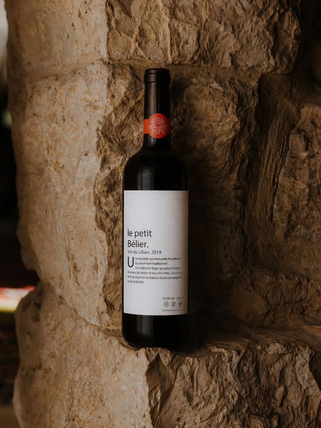 Le Petit Bélier 2019 bottle on stone wall